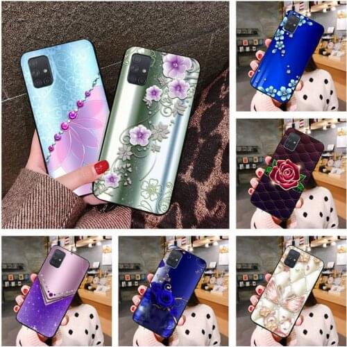 Crystal Rhinestone Flower print Phone Case For Samsung Galaxy A21S A01 A11 A31 A81 A10 A20E A30 A40 A50 A70 A80 A71 A51