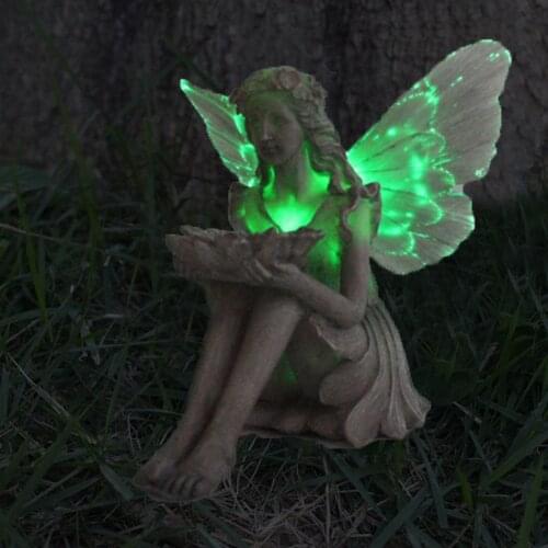 Flower Fairy Statue Solar Light Ornament Outdoor Courtyard Garden Decoration Resin Angel Figure Sculpture Micro Landscape Decor