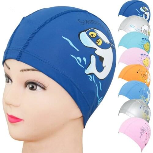 Children Swimming Cap Cartoon Animal Printing kids PU cloth Waterproof Swim hat Boys Girls Ear Protect Diving Equipment