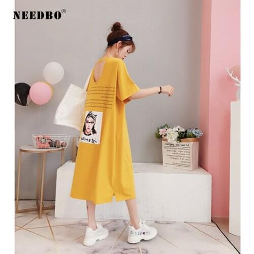 Long T shirt Women Big Size Korea Print Letter Robe Tee Shirt Femme Short Sleeve Casual Long T shirt Dress Oversized Summer Tops