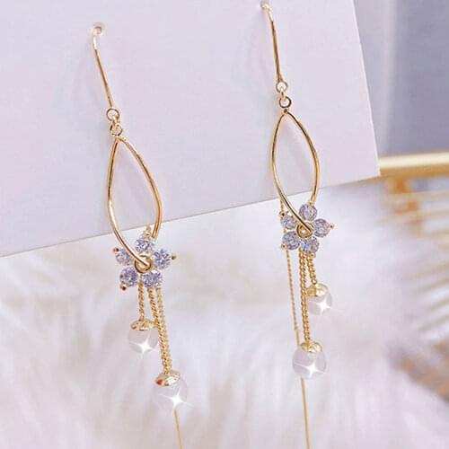 Long Tassels Earrings Temperament Fashion Top Quality Zircon Water Drop Earring Flower Style Earring Personalized Luxury Jewelry