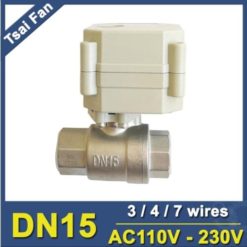 AC110-230V 3/4/7 Wires DN15 Electric Ball Valve TF15-S2-C BSP/NPT 1/2'' Stainless Steel Valve 2-Way Automated Valve