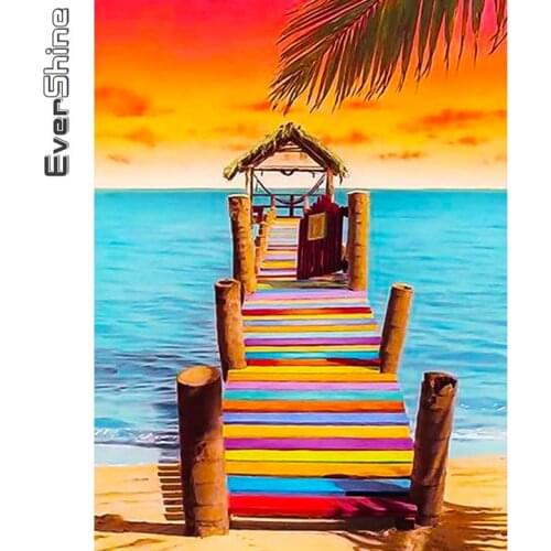 Evershine Diamond Mosaic Bridge Cross Stitch Diamond Painting Sunset Landscape Embroidery Seaside Rhinestone Picture Home Decor