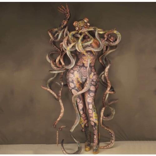 Halloween Snake Printing Alien Jumpsuit Nightclub Festival Party Clothing Gogo Dancer Stage Performance Cosplay Costumes DWY4770