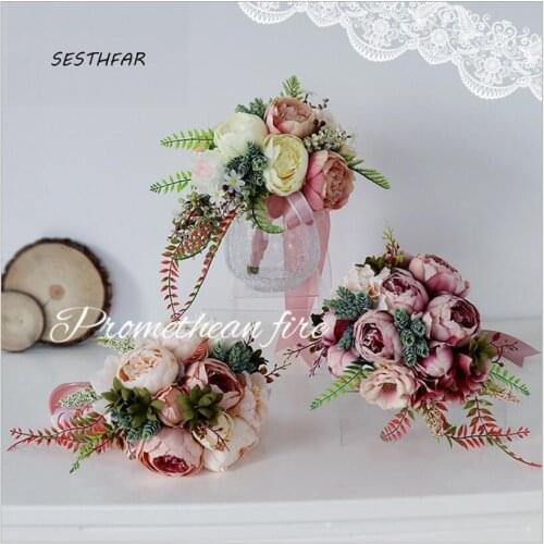 Artificial Wedding Bouquets Autumn Bridal Silk Flower Bouquet Vintage Bride Holding Flowers Accessories SPH084