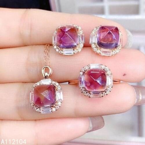 KJJEAXCMY fine jewelry 925 sterling silver inlaid Ametrine women elegant vintage Sugar tower gem ring pendant earrings suit supp