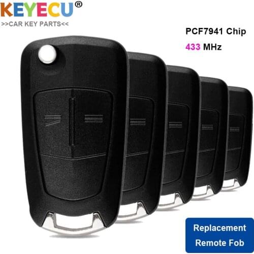 KEYECU 5PCS Flip Remote Control Car Key for Opel/ Vauxhall Astra H 2004-2009, Zafira B 2005-2013, 2 Buttons - 433MHz - 7941 Chip