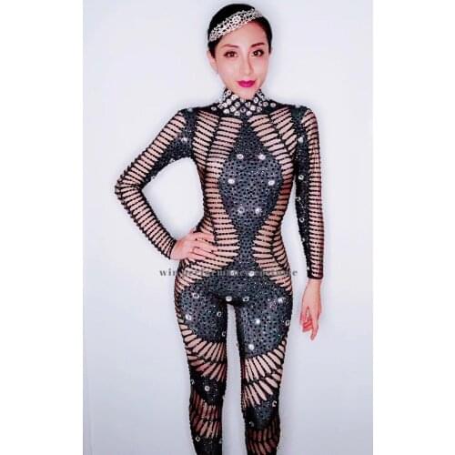 Jumpsuit Bodysuit Jazz Dance Costumes Bar Dj Dancers Sexy Nightclub DS Singer Hiphop Clothes Rhinestone Outfit Stage Wear10280