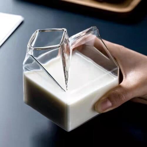 Creative American Milk Carton Glass Cup Coffee Glass Juice Cup Unique Design Pure Handmade Mug