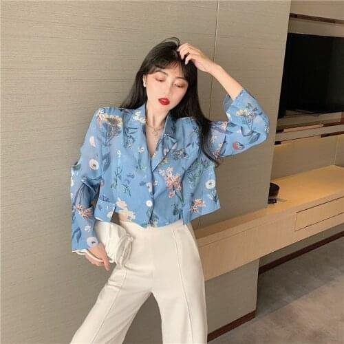 Mazefeng 2021 Floral Print Stylish Shirts Women Turn Down Collar Fashion Female Blouses Shoulder Pads Lady Tops Blusa Feminina