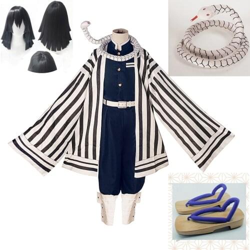 2020 New Demon Slayer Kimetsu no Iguro Obanai Outfit Halloween men women cosplay costume Team Uniform full sets wig and Shoes