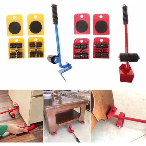 Hot Sale Furniture Mover Set Furniture Transport Lifter Heavy Stuffs Moving Tool 4 Wheeled Mover Roller+1 Wheel Bar Hand Tools