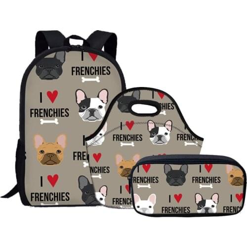 Teen Backpack Large Capacity set Girls School Bags Cute French Bulldog Print Harajuss Book Heavy Duty Kids Softback Bag Custom