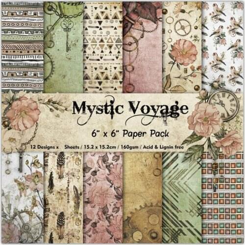 KLJUYP 12 Sheets Mystic Voyage Scrapbooking Pads Paper Origami Art Background Paper Card Making DIY Scrapbook Paper Craft