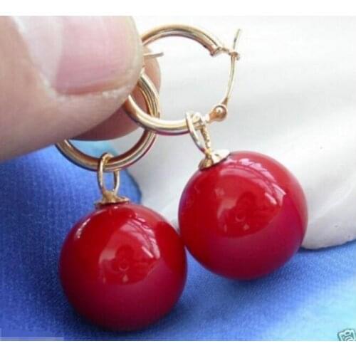 Rare Huge 12mm Tahitian Coral Red South Sea Shell Pearl Earring