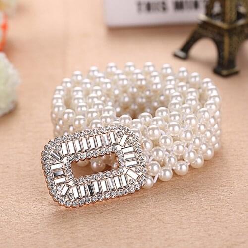 Waist Art Fashion Womens Dress with RV Rhinestone Inlaid Pearls Elastic Ladies Belt Designer Belts Women High Quality
