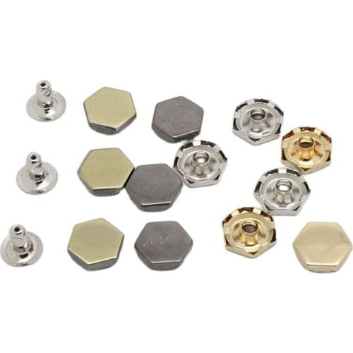 8/10/13mm Hexagonal Flat Bracelet Garment Rivets Cap Stud Leather Craft Bag Hat Shoe Jeans Chocker Wallet Jewelry Accessories