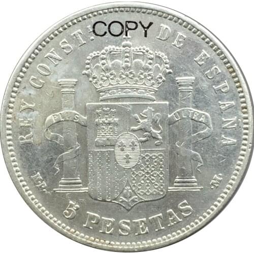Spain 1889 STAR 89 MPM ALFONSO XIII 5 PESETAS Old Silver Coins 27 fleurs-de-lis