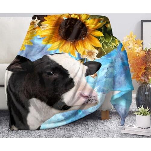 Upetstory Cute Sunflower Cow Print Travel Blanket for Adult and Kids Custom Designer Warm Throw Blanket for Bed Sofa Quilt