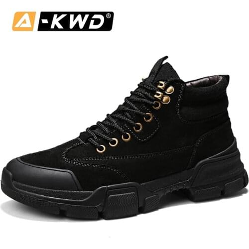 Fashion High Top Work Shoes Men Split Leather Sneakers Man Autumn Breathable Man Shoe Simple Tactical Boots Men Leather Boots 44