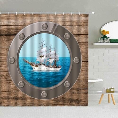 Ocean Sailing Board Shower Curtain Beach Sea View Starfish Polyester Fabric Bathroom Supplies Cloth Curtains With Hooks Decor