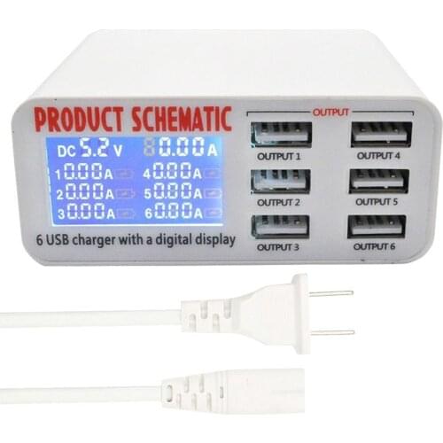 USB Charger Multi USB Port Rapid Charger 6 Port USB Socket Fast Charger w/ LCD Display For iPhone Xs MAX XR iPad SAMSUNG Tablet