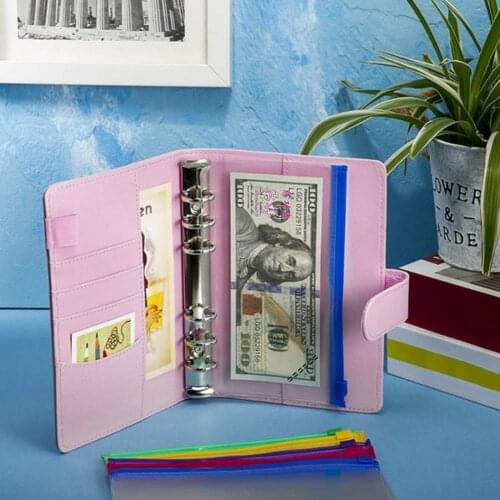 1 Set Budgets Planner Transparent Pockets Waterproof Faux Leather Receipt Coupon Cash Envelope Binder Office Supplies Notebook