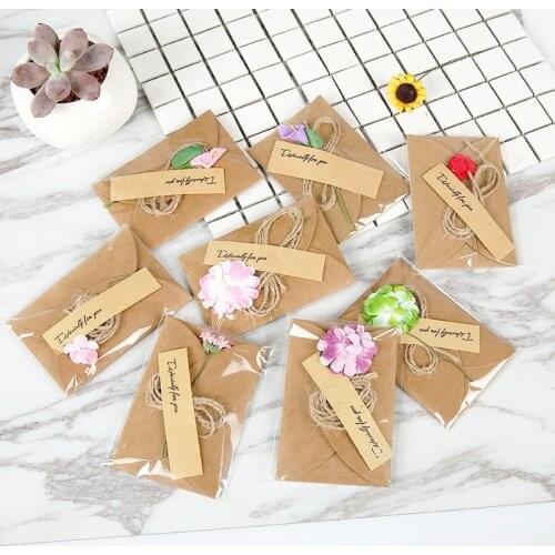 10pcs/set Vintage DIY Kraft Paper Invitation Greeting Card with Envelope Handmade Dry Flower Wedding Party Invitation Envelopes