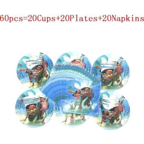 Disney 40pcs/60pcs Cartoon Moana Maui kids Birthday Party Wedding Paper Cup+Plate+Napkin Event Party Paper Tableware Set Supply