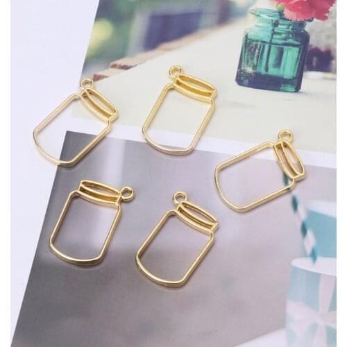 5Pcs Floating Bottles Metal Frame Hollow Pendant Bezels UV Resin Jewelry Making R58E