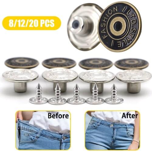 8/12/20 PCS Metal Jean Denim Snap Fasteners Buttons For Clothing Jeans Perfect Fit Adjust Self Increase Reduce Waist Free Nail