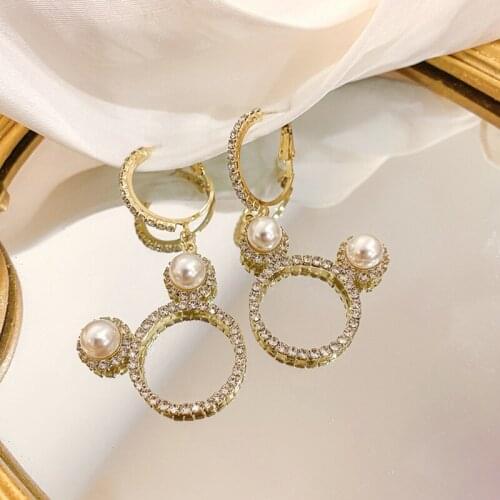 925 Silver Needle Geometric Hollow Circle Wild Temperament Pearl Earrings Female Jewelry