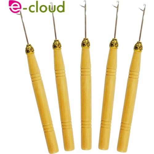 Free shipping 5pcs/lot wooden handle pulling/hook/crochet needle of wig weaving thread/sewing tool for braids hair extensions