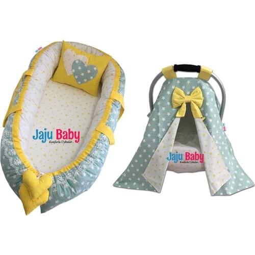 Jaju Baby Green Star Babynest and Stroller Cover 4 Piece Baby Sleep Set