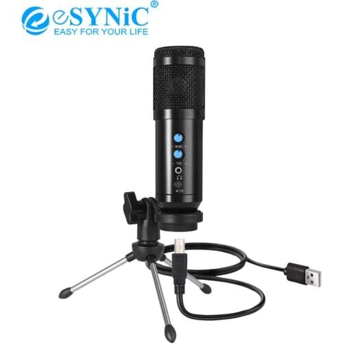 ESYNiC USB Condenser Microphone Kit with Volume Button Home Studio 3.5mm USB Microphone for PC Computer YouTube Live Plug & Play