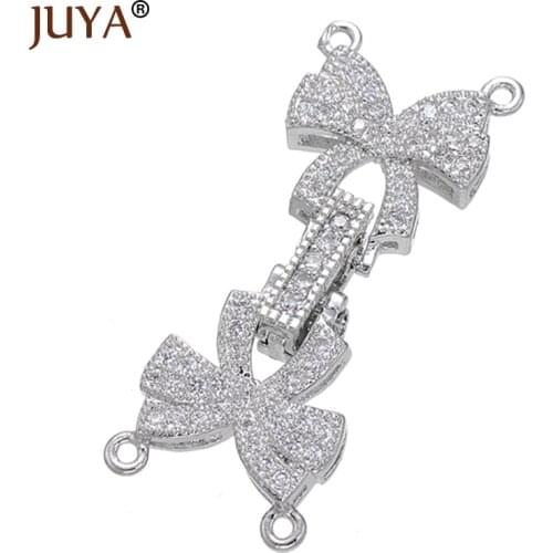 Luxury CZ Rhinestone Double Bowknot Clasps Connectors Fit For Hand Made DIY Multi-Strand Pearls Necklace Bracelet Accessories