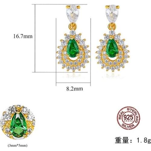 HOT Sell S925 Sterling Silver Water drop emerald Crystal zircon ruby sapphire Earrings