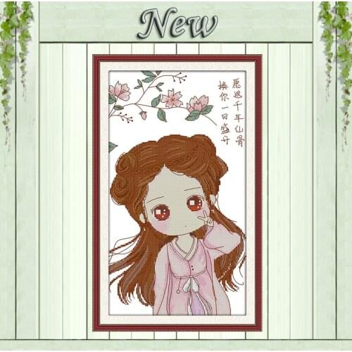Hua Qian Gu cartoon beauty girl diy painting counted printed on canvas DMC 14CT 11CT Cross Stitch Needlework Set Embroidery kits