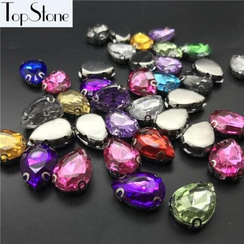 TopStone 100pcs 13x18mm Mix Colors TEARDROP D Claw Rhinestones Sew On Stone Drop acrylic Pointback fancy stone For garment dress