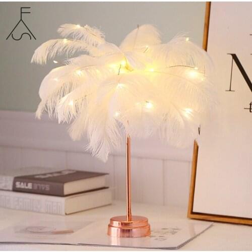 Creative Feather Lamp Nordic Girl Bedroom Bedside Lamp Warm Small Table Lamp Romantic Wedding Room Network Red Light Decoration