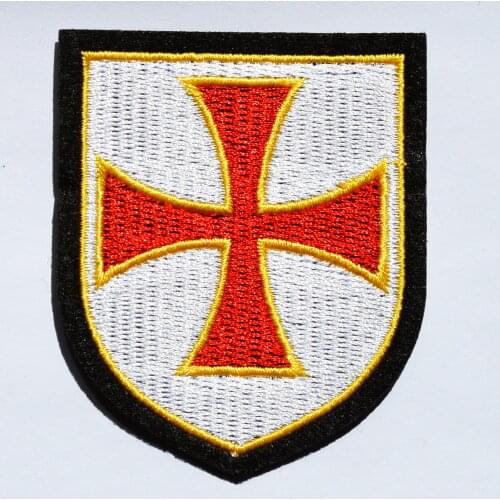 Hot! CROSS CHRIST KNIGHTS TEMPLAR SHIELD Red White Yellow CHRISTIAN Logo iron on PATCH (Size is about 6.2 * 7.2 cm)