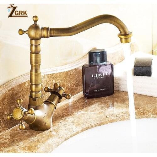 ZGRK Copper Antique Style Basin Faucet Hot And Cold Bathroom Sink Faucet Heightening Single Hole Water Tap