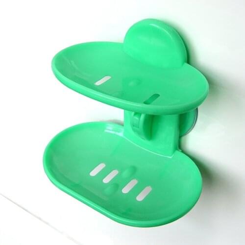 Fashionable Double Layers Home Bathroom Soap Dishes Holder Rack Strong Suction Cup Type Soap Basket Tray Organizer