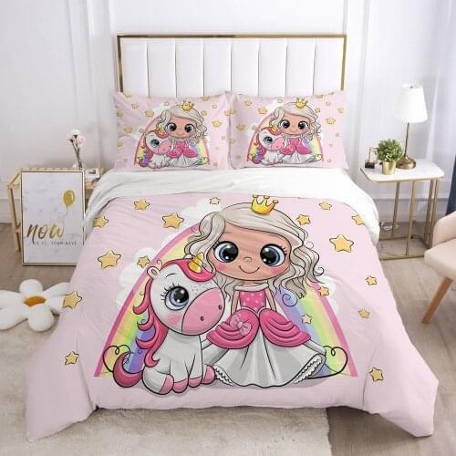 Cartoon Kids Bedding Set for Crib Children Girls Baby Comforter Quilt Duvet Cover Set Pillowcase Cover Single Princess Unicorn