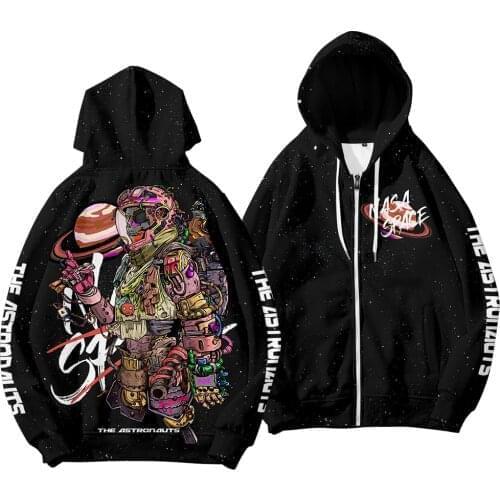 Zipper Warm Hoodies Men Autumn Winter Casual Black Astronaut Print Hoody Sweatshirts Hip Hop Streetwear Male Pullover Coats