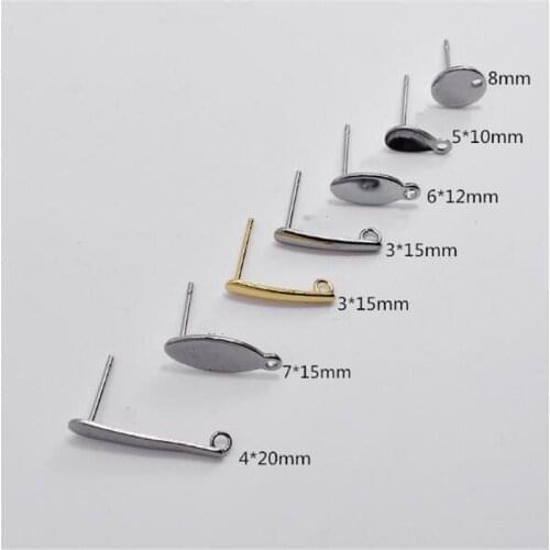 30pcs 8mm 3X15mm Stainless Steel Earring Settings Earrings Hook clasps Base Simple Stud Earrings Fit DIY jewelry findings
