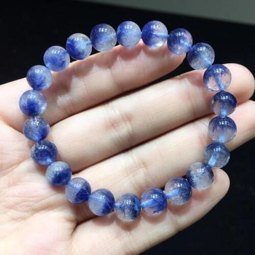 Natural Blue Rutilated Dumortierite Quartz 8.4mm Clear Round Beads Bracelet For Women Men Fashion Wealthy Genuine AAAAAA