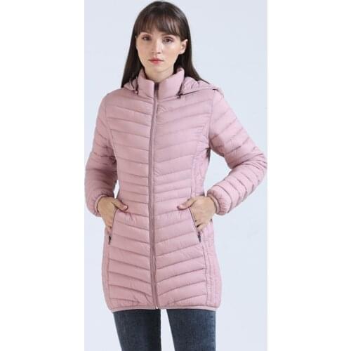 Women Autumn New Portable Long Padded Jacket Warm Parka With Detachable Hood Outdoor Ultralight Clothes Windproof Outwear