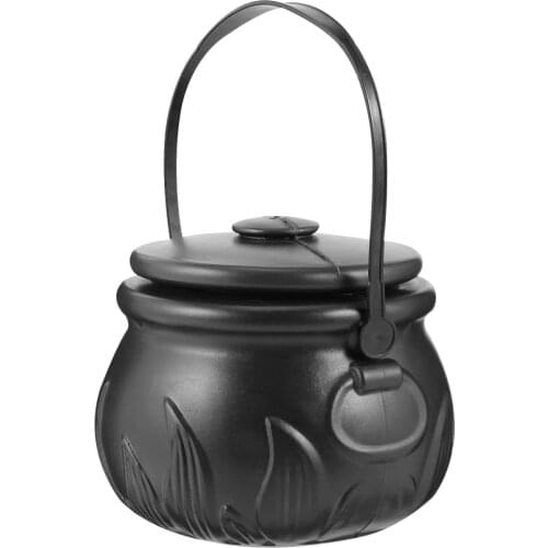 Novelty Candy Kettles With Lid Black Kettles Candy Holder Witches Cauldron With Handle Halloween Candy Bucket Jar Trick Or Treat