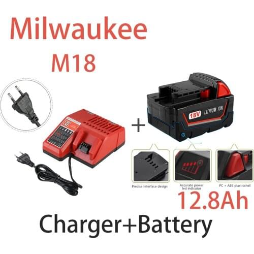 Original 18V 12800mAh Replacemet Lithium ion 12.8Ah Battery for Milwaukee Xc M18 M18B Cordless Tools Batteries+Charger